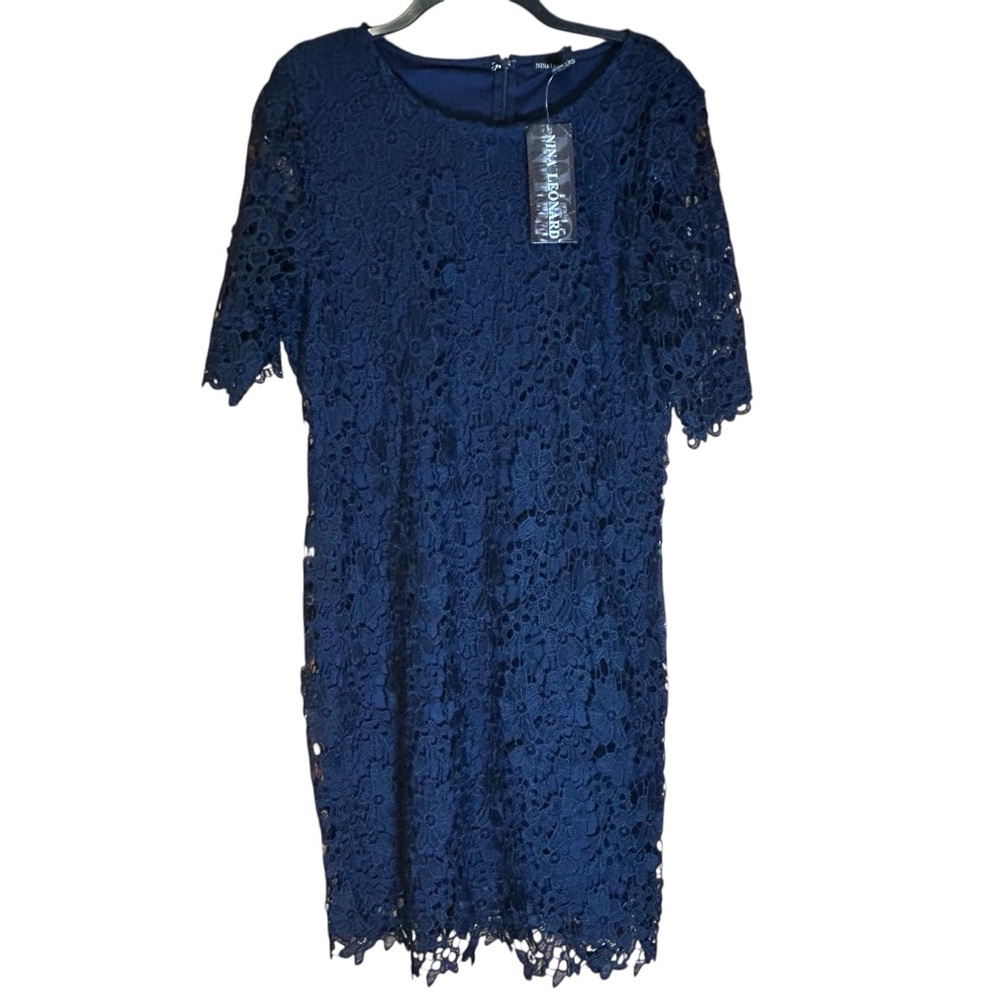 Nina Leonard | Dresses | Nina Leonard Womens Navy Floral Lace Sheath Dress Xl Nwt Wedding Guest Formal